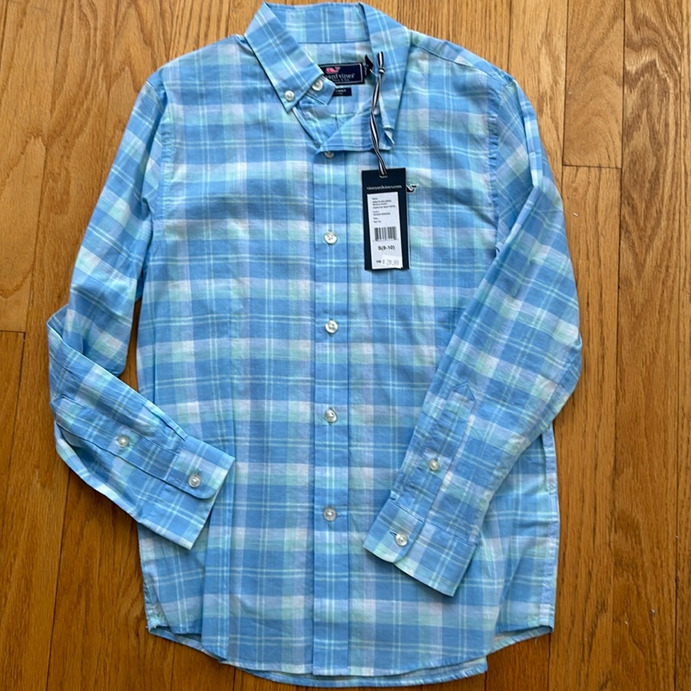 NWT vineyard vines Boys linen button down shirt size S 8-10